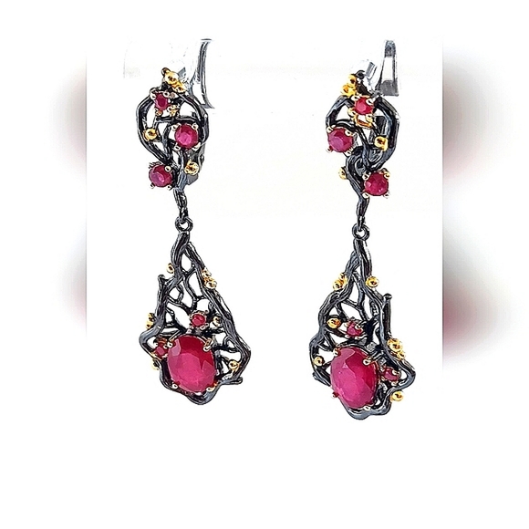 Heated Natural Red Ruby 8x6mm 925‎ Sterling Silver Earrings - Picture 7 of 8